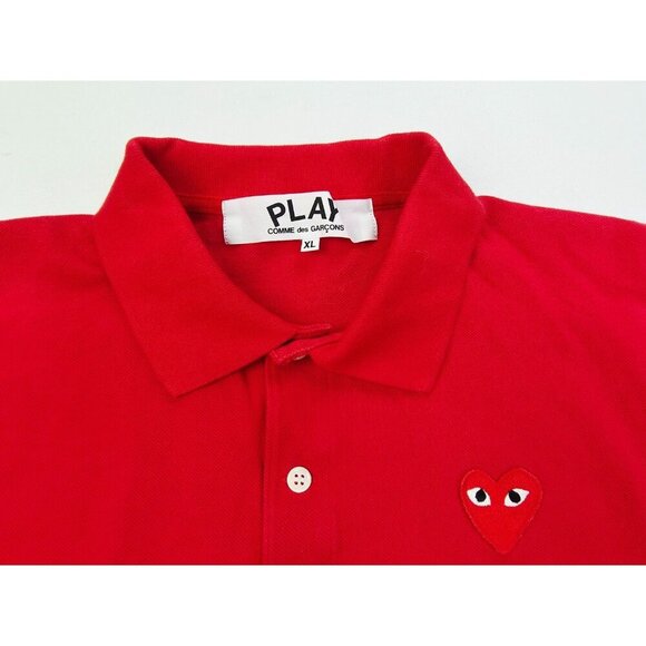Play Comme Des Garcons Japanese XL (US Medium) Mens Red Embroidered Logo Polo - Picture 10 of 10